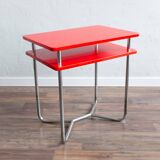 Functionalist Chrome Red Side Table Made In Czechoslovakia, 1930s