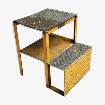Industrial step stool side table ocher yellow