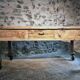 Vintage French pine work table, 1930s industrial kitchen island with drawer and casters