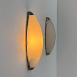 Vintage wall lights, chrome metal and frosted glass, France, 1970.