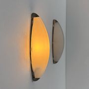 Vintage wall lights, chrome metal and frosted glass, France, 1970.