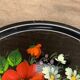 Vintage round tray in enamelled sheet metal - hand-painted floral decoration