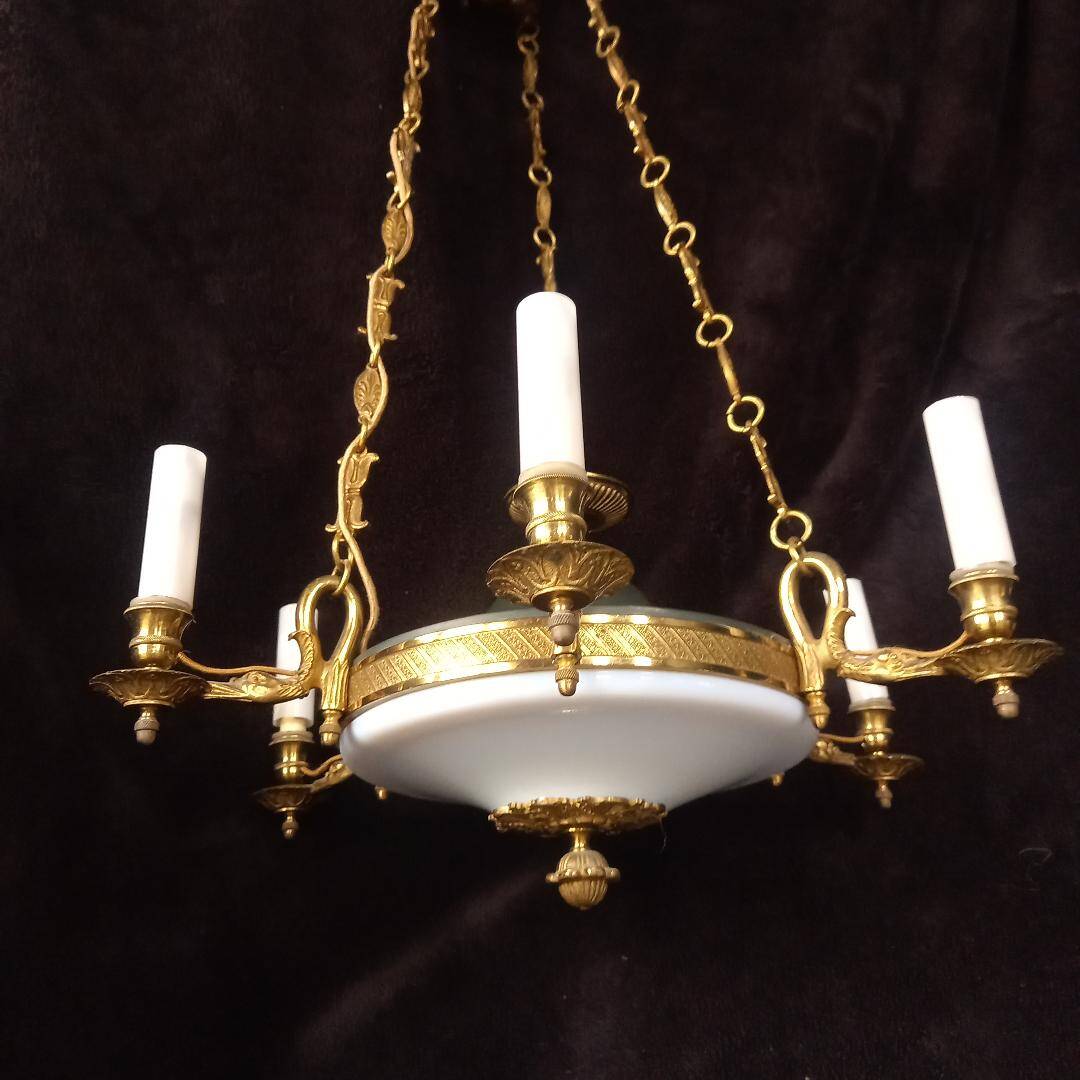 Empire/Napoleon 1st style chandelier, real opaline bronze Lucien Gau Paris 60'