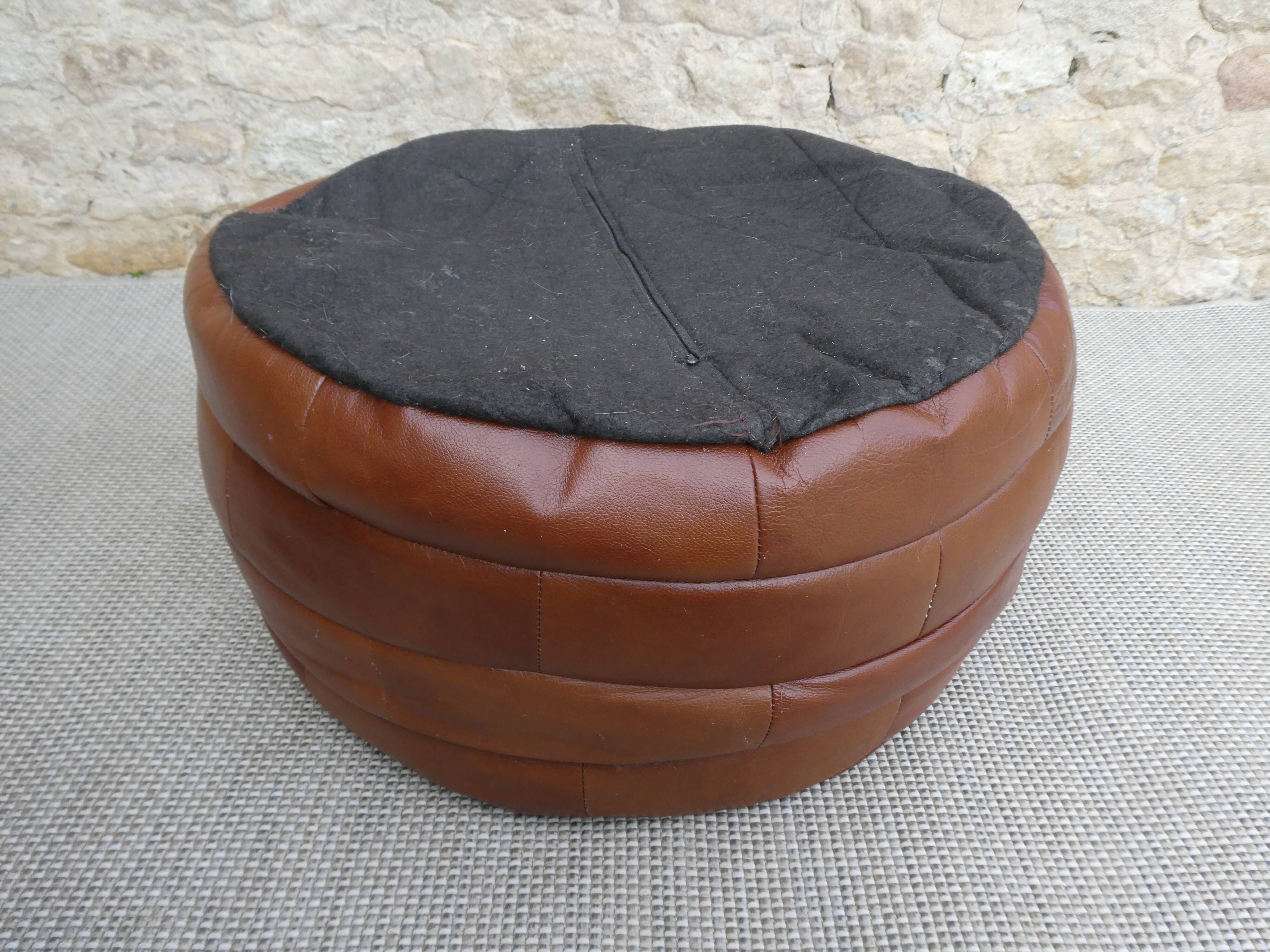 Leather patchwork pouf, 70s