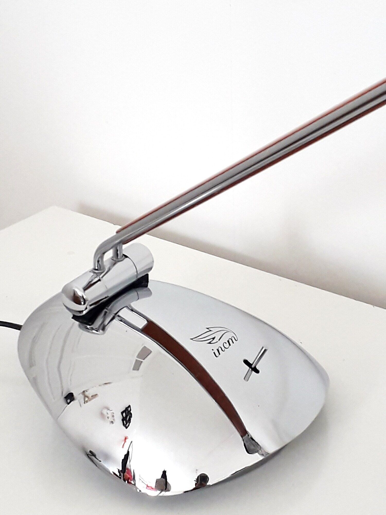 Desk lamp - incm , elea- contemporary design - chrome metal & wood - 1990