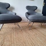 2 roche bobois spoutnik lounge armchairs with footrests