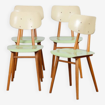 Suite de 4 chaises vintage en bois, éditées par Ton, 1960