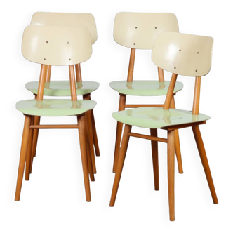 Set of 4 vintage wooden chairs, produced by Ton, 1960