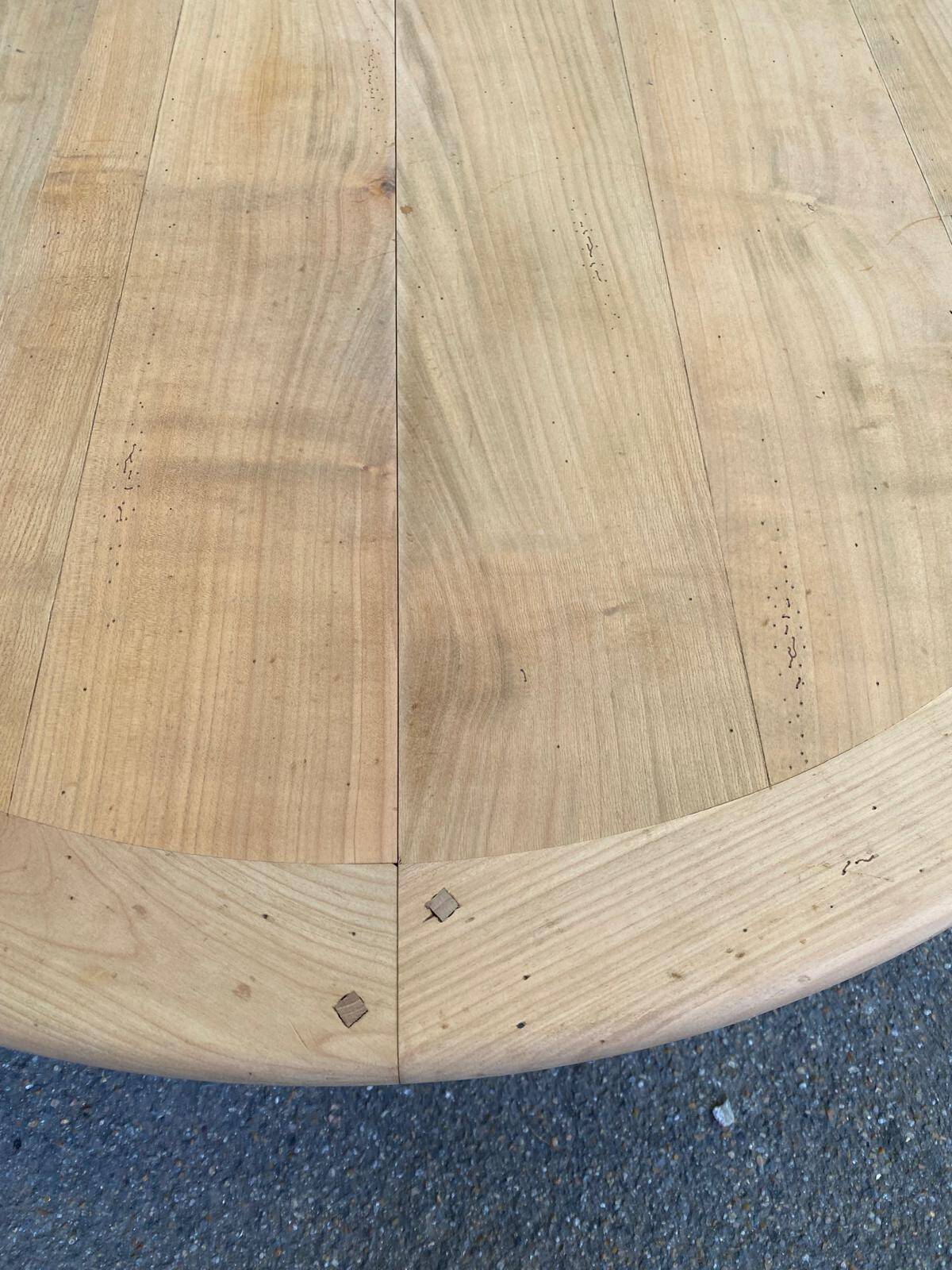 Round dining table Louis Philippe stripped in raw solid cherry wood Italy