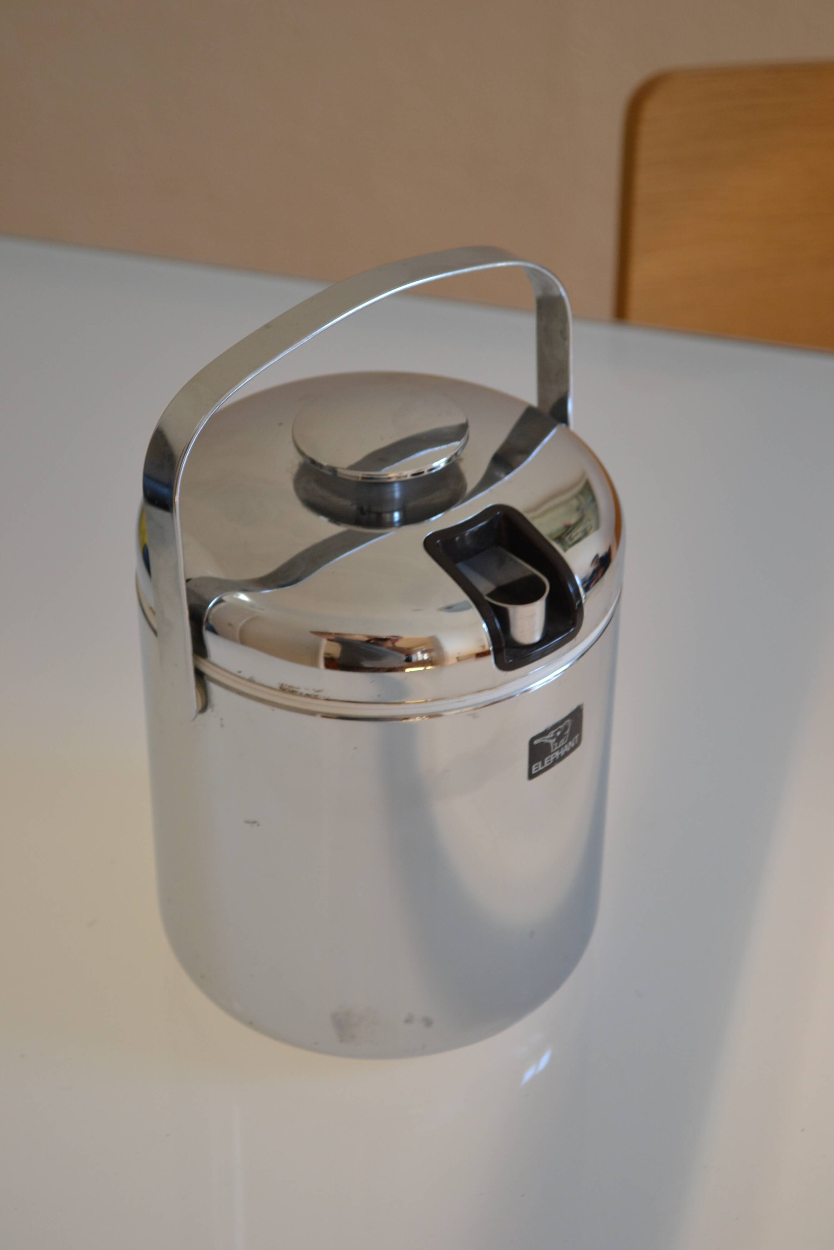 chrome metal ice bucket or elephant ice cubes made in Japan vintage 1970