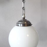 Art deco globe suspension in opaline and aluminium chain