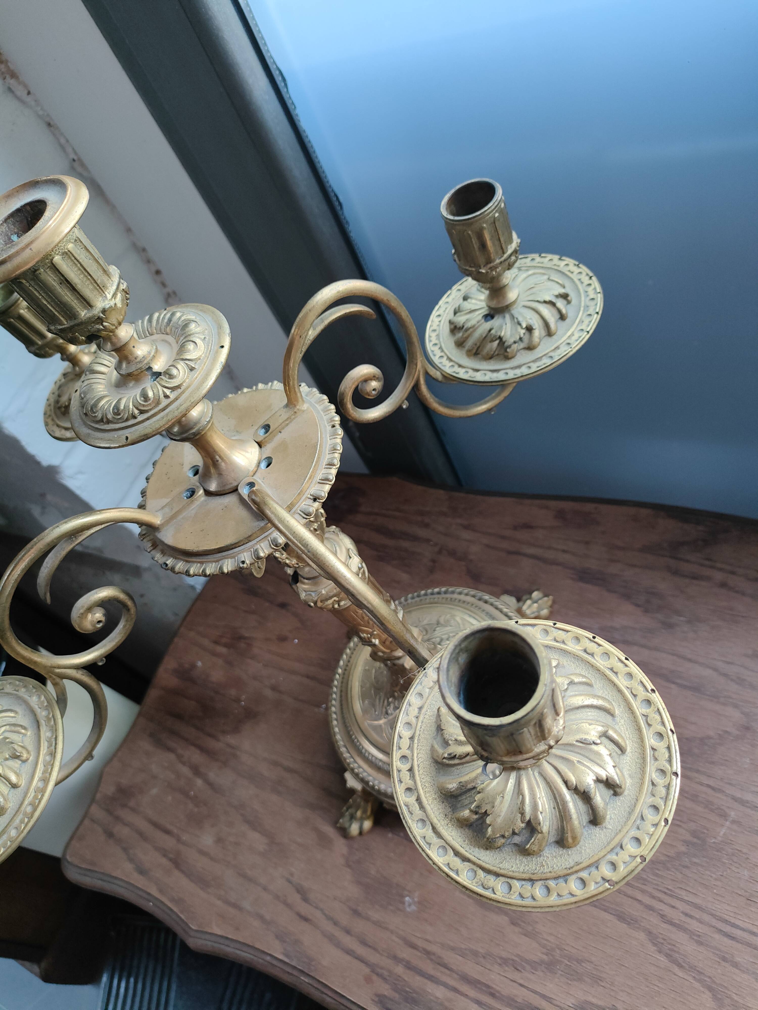 Large gilded bronze candelabrum, Louis XVI style, late 19th century – 5 lights