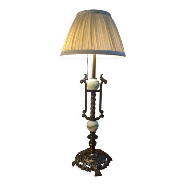 grande lampe bronze 1940 a 50 ,boules verres 60x24 elec ok inter a tirette