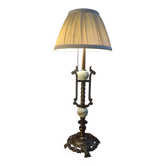 large bronze lamp from 1940 to 1950, glass globes 60x24, electrical in working order with pull switch