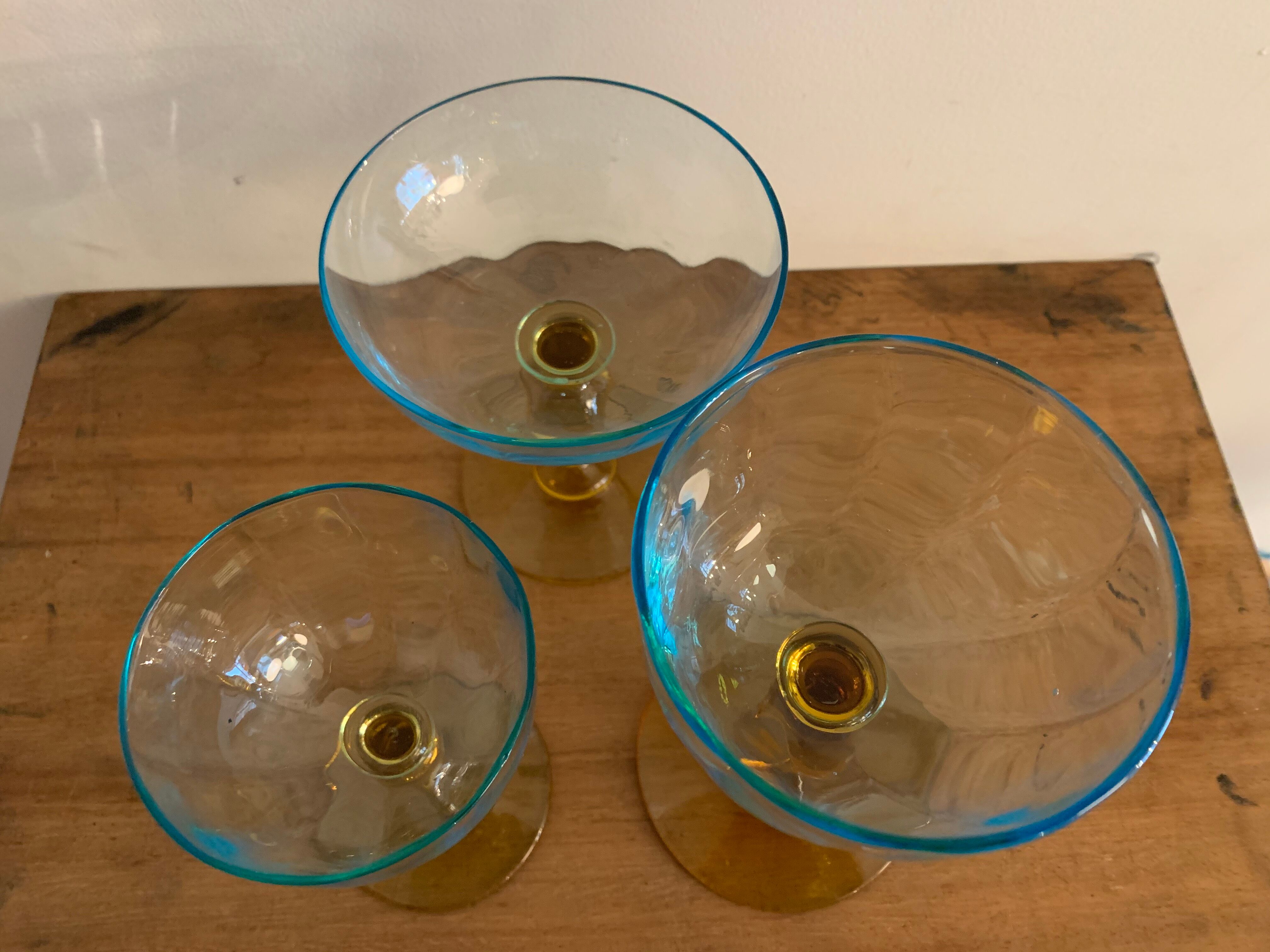 Lot of 6 blown crystalline glasses, walking and colorful Georges Sand