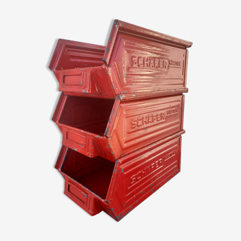 3 casiers de rangement métal rouge
