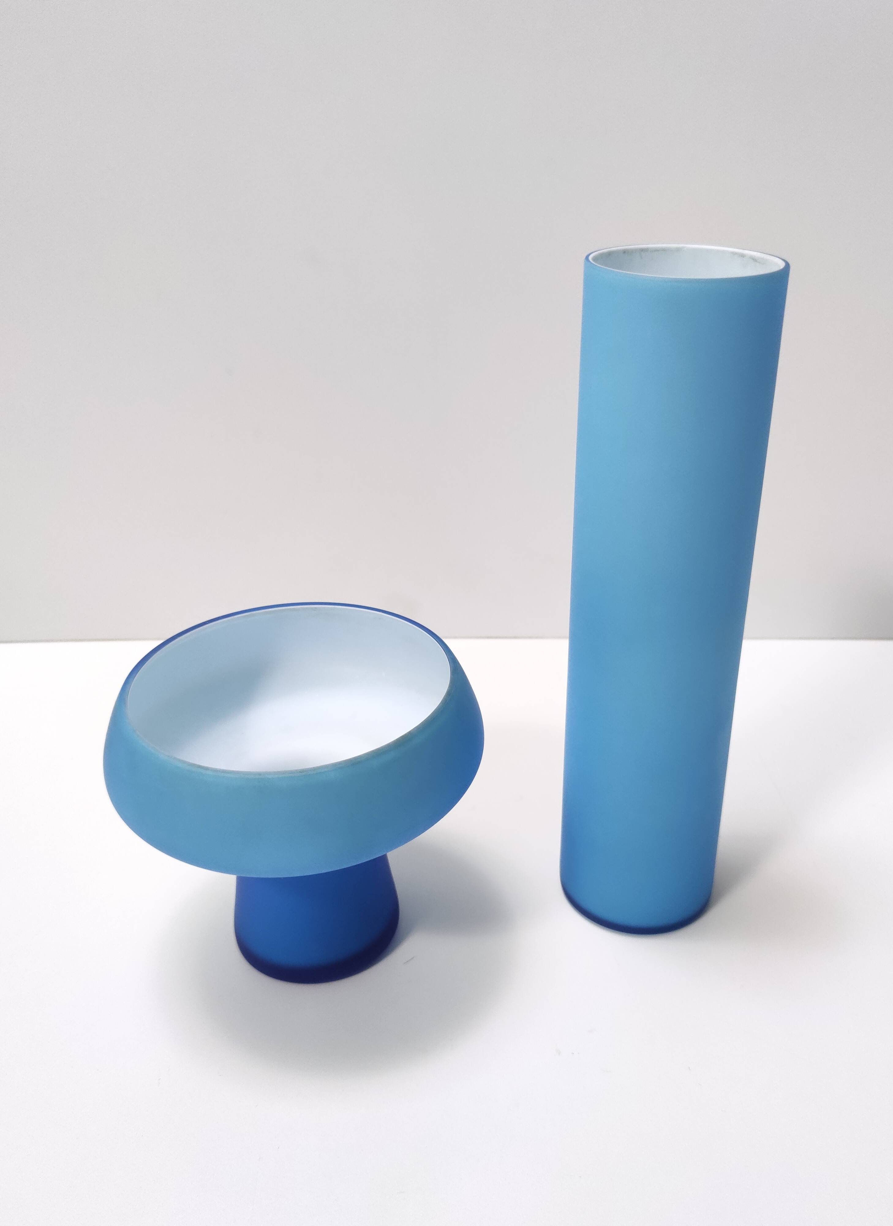 Pair of Cyan Murano Cased Glass Vases by Carlo Moretti, Italy