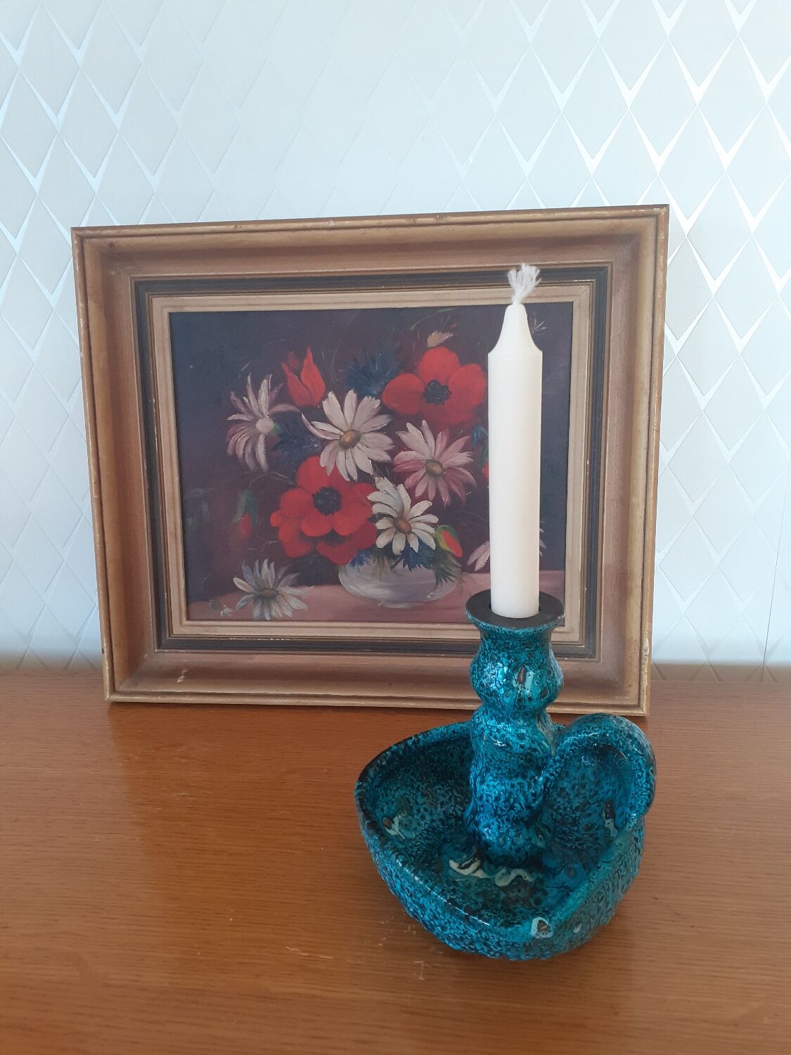 Tableau bouquet de coquelicots bleuets et marguerites