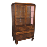 Vitrine Art Déco en ronce de noyer et verre gravé, années 1920