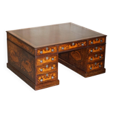 Double-sided desk with twin drawers featuring antique Dutch marquetry.