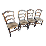 Set of 4 Louis XV straw chairs – solid wood – curved backrest
