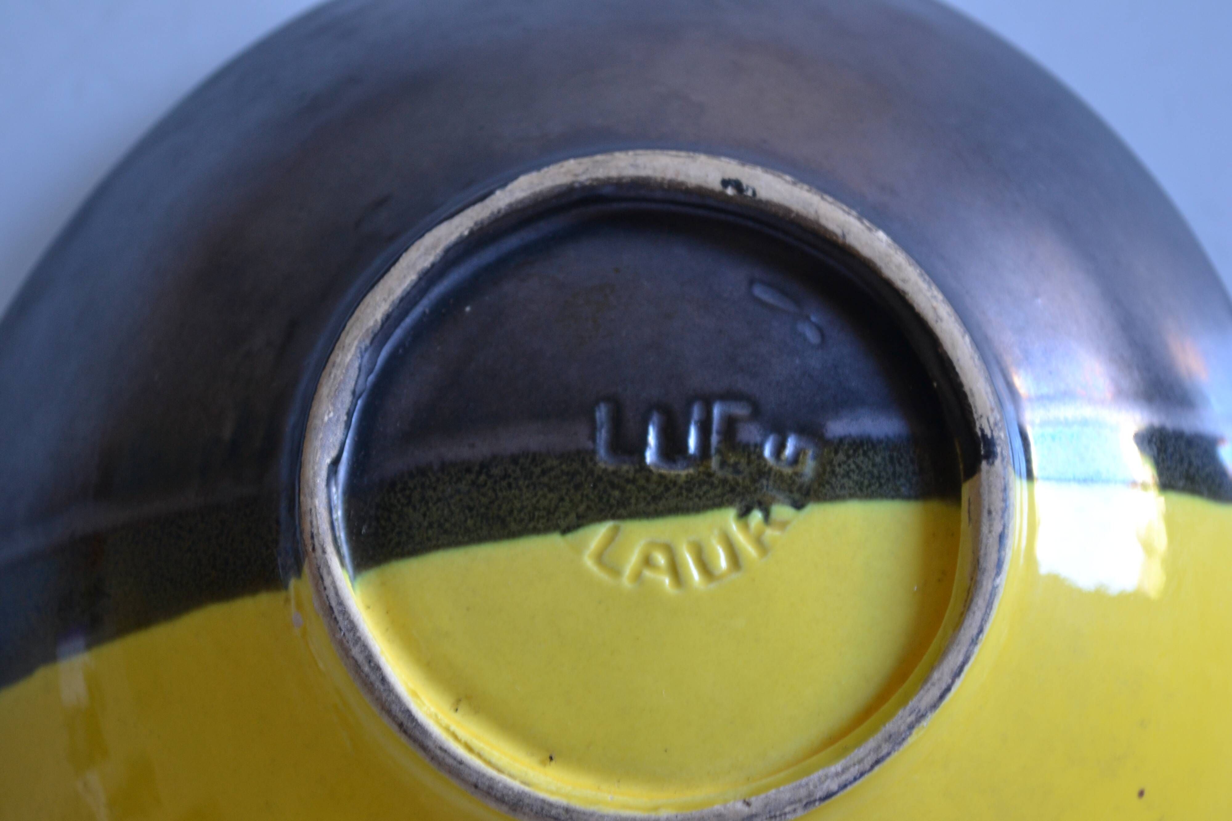 Bicolour ceramic cup in black and yellow signed Luc Vallauris 1950