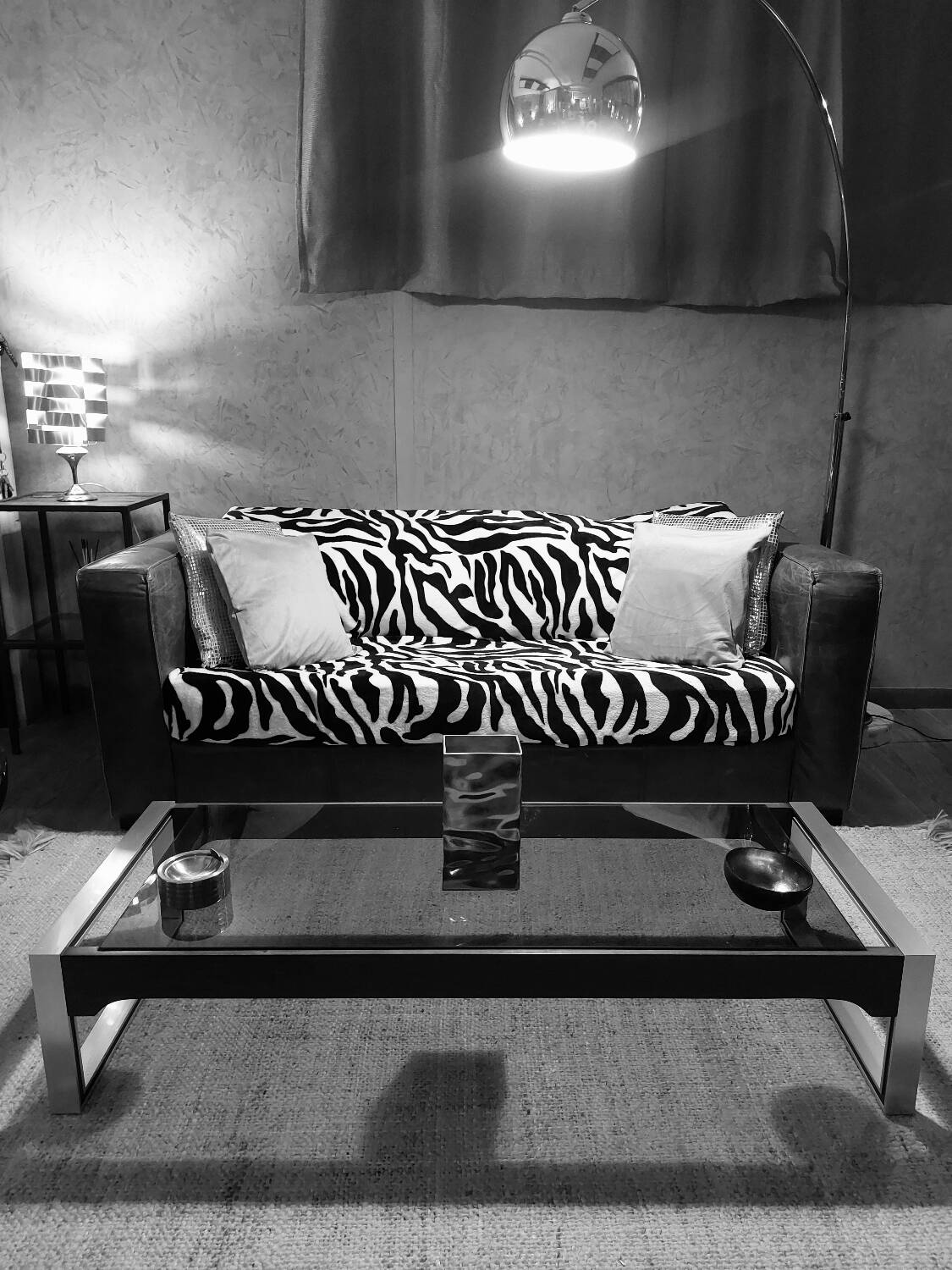 Glass and metal coffee table