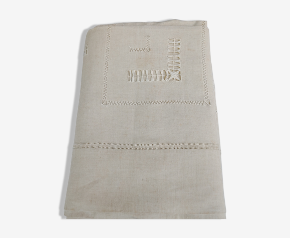 Drap ancien grands jours & retours toile de lin écru - ( vers 1900 ) jamais utilisé 228 x 290 cm