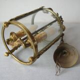 Old pendant lantern light fixture 2 lights in bronze glass decoration hall entrance