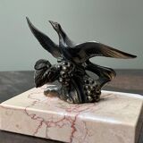 Pair of marble bookends with bronze birds