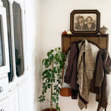 Vintage rattan and cane wall coat rack