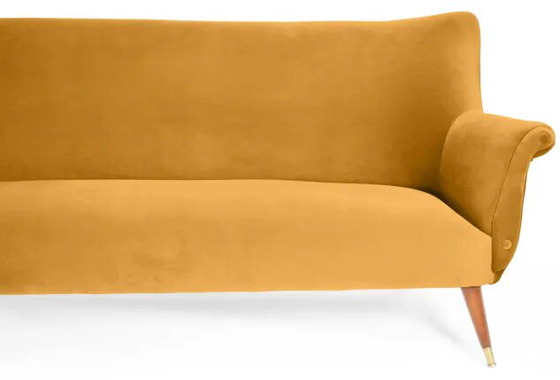 Three-seater velvet sofa, German, 1960s, mustard, restored.