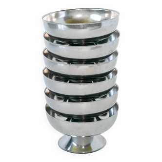Set of 6 small stainless steel bowls, Basses, Design 1970, 9 x 5 cm