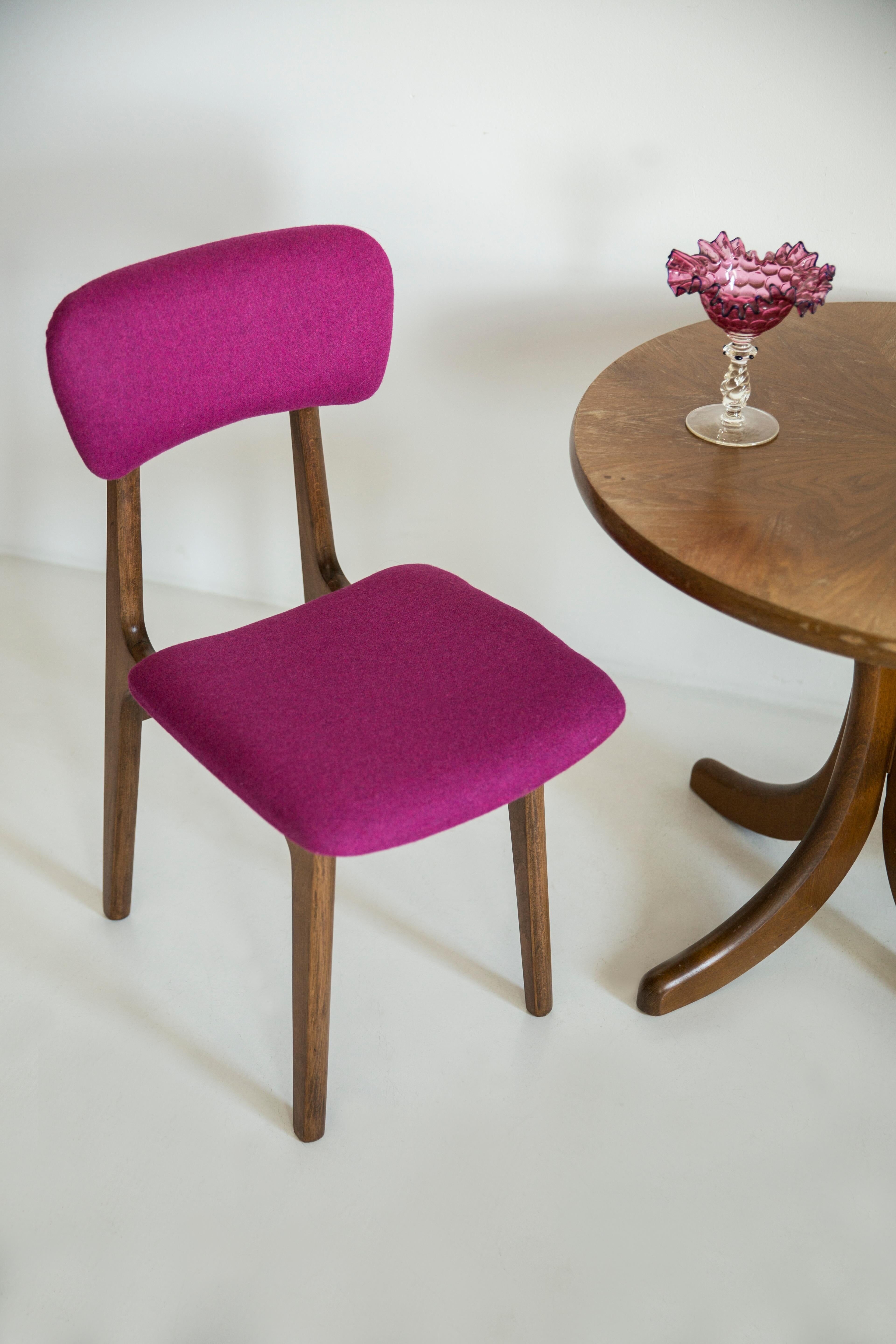 Fuchsia wool chair, beech wood, Rajmund Halas, Europe, 1960s