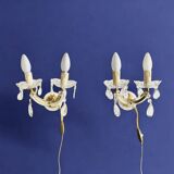 "Pair of vintage glass and brass wall sconces with tassels