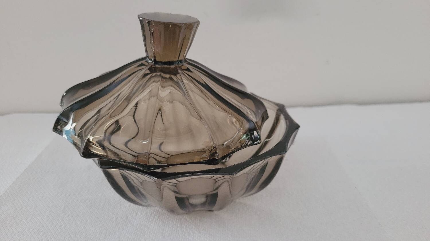 Art Deco smoked glass candy box