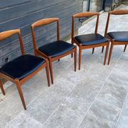 Set of 4 Scandinavian chairs by Johannes Andersen, Vamo Sonderborg, teak and imitation leather, 1960