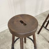 Three 1970s oak bar stools