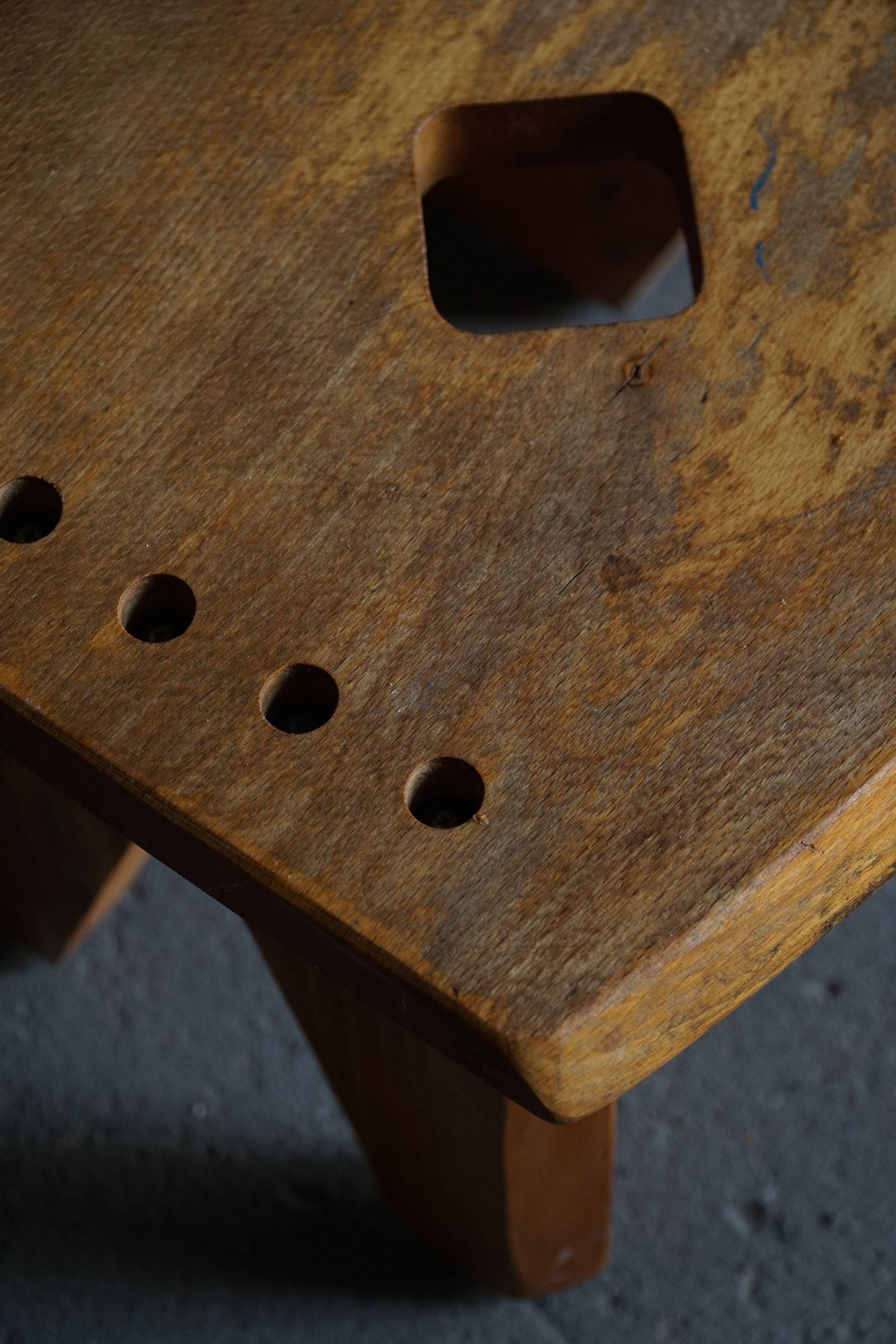 Modern Danish Wabi Sabi Stool in Solid Elm, Scandinavia, 1960s