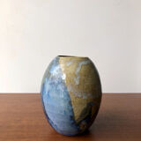 Blue and beige enamel vase