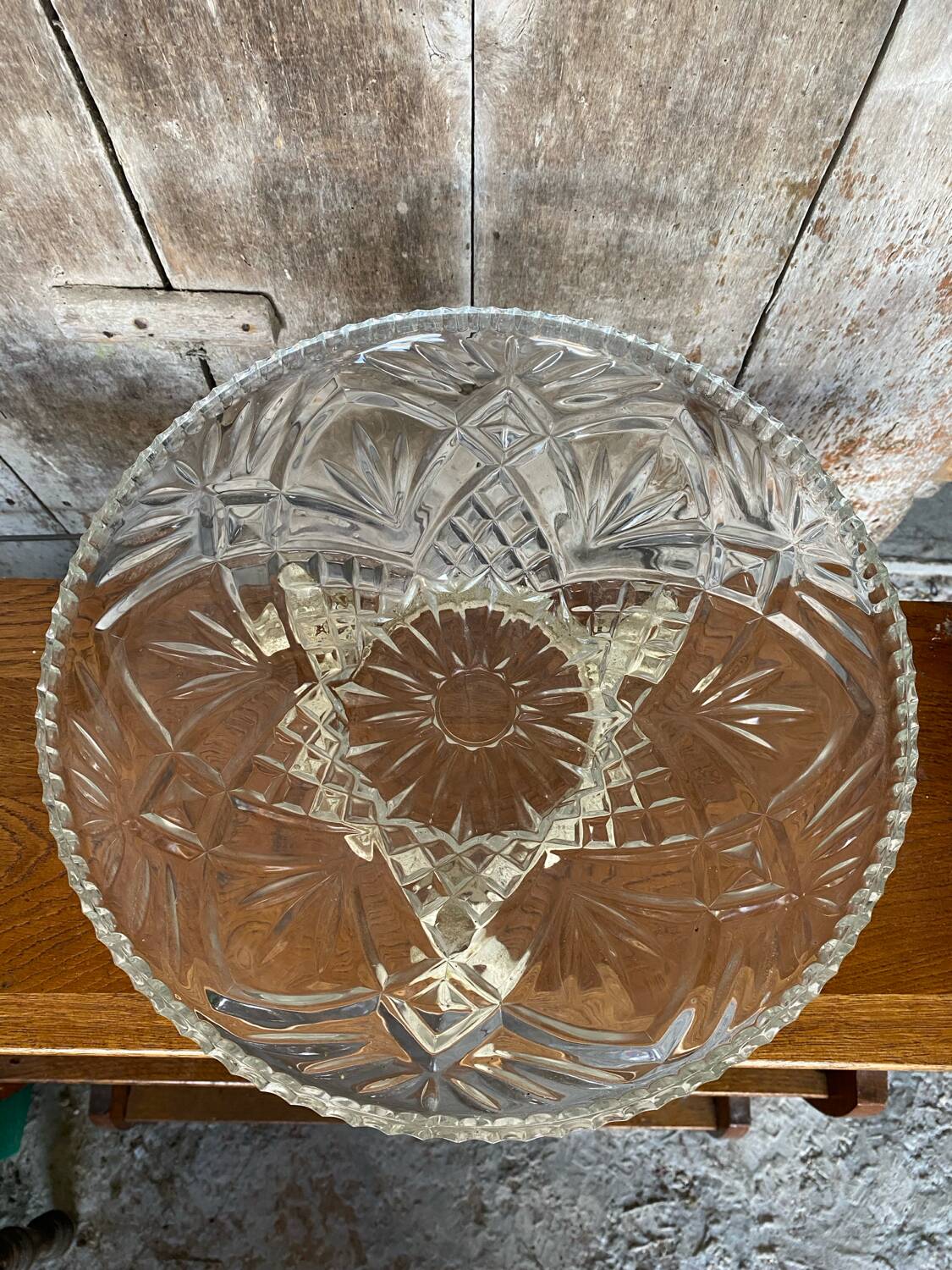 Antique fruit bowl centerpiece molded glass + vintage wrought iron