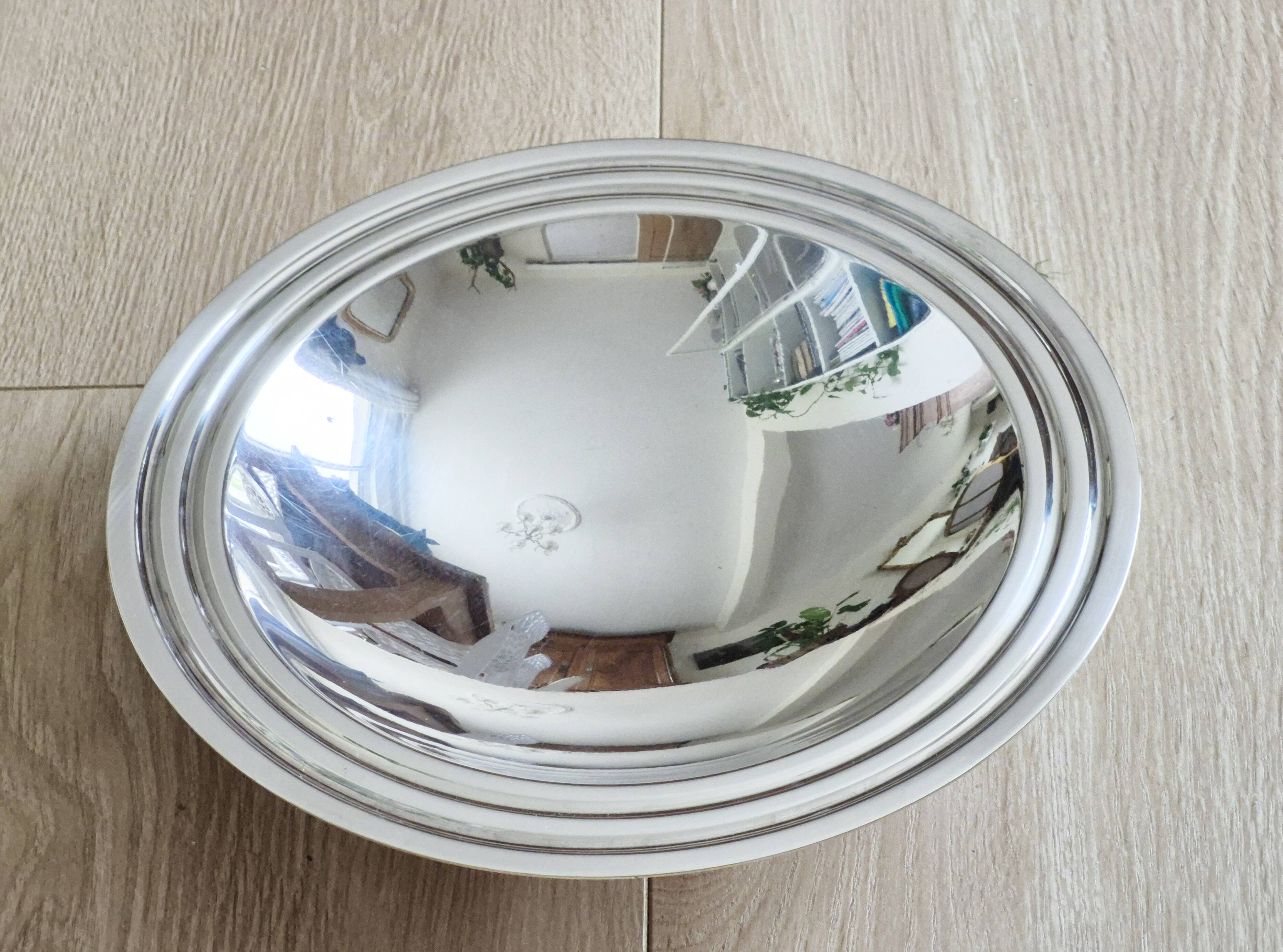 Dish on a silver-plated metal pedestal Christofle, made in France, compote dish.