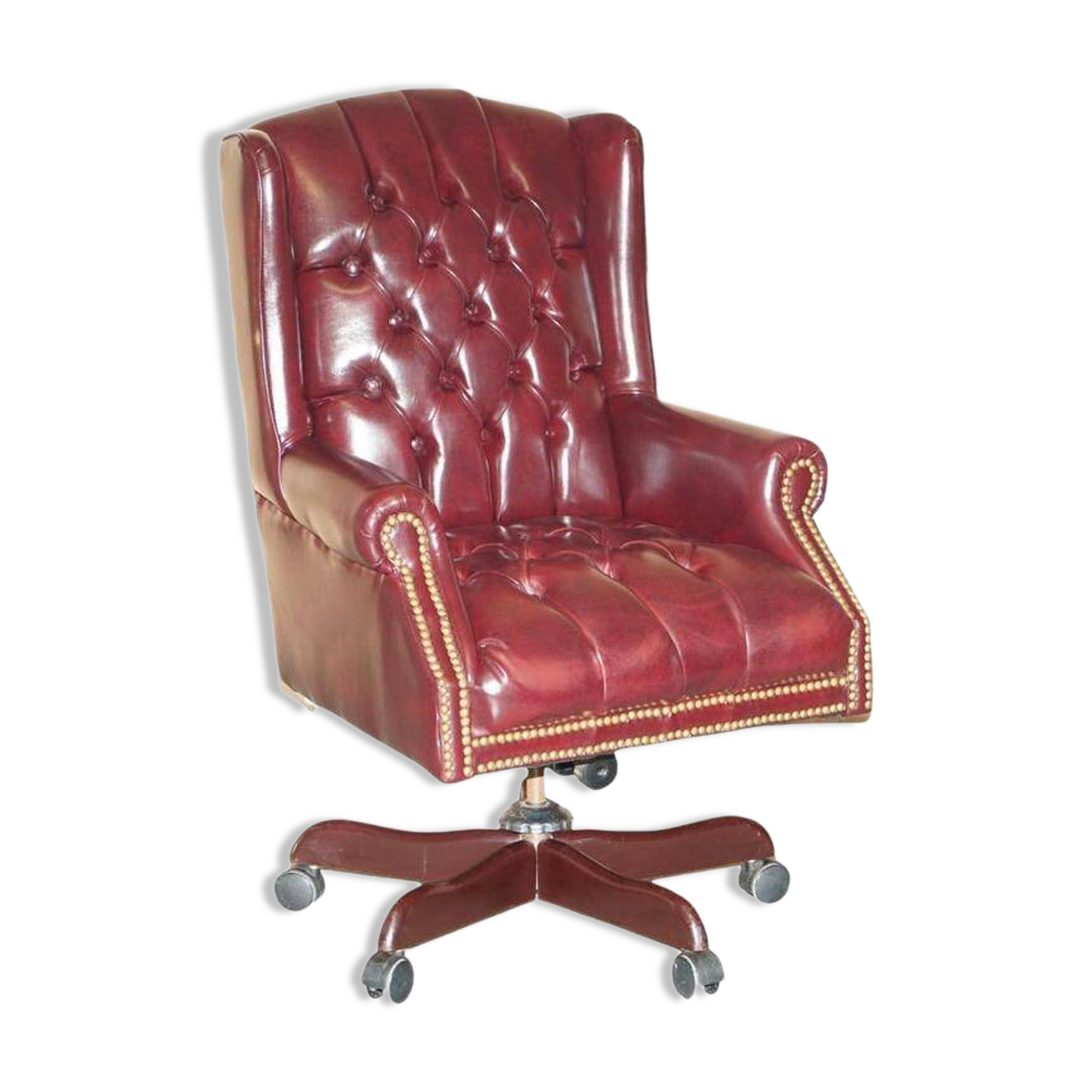 Fauteuil de bureau Chesterfield Wingback en cuir vintage