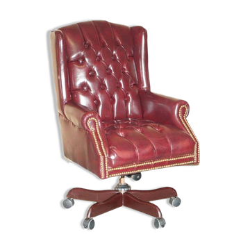 Fauteuil de bureau Chesterfield Wingback en cuir vintage
