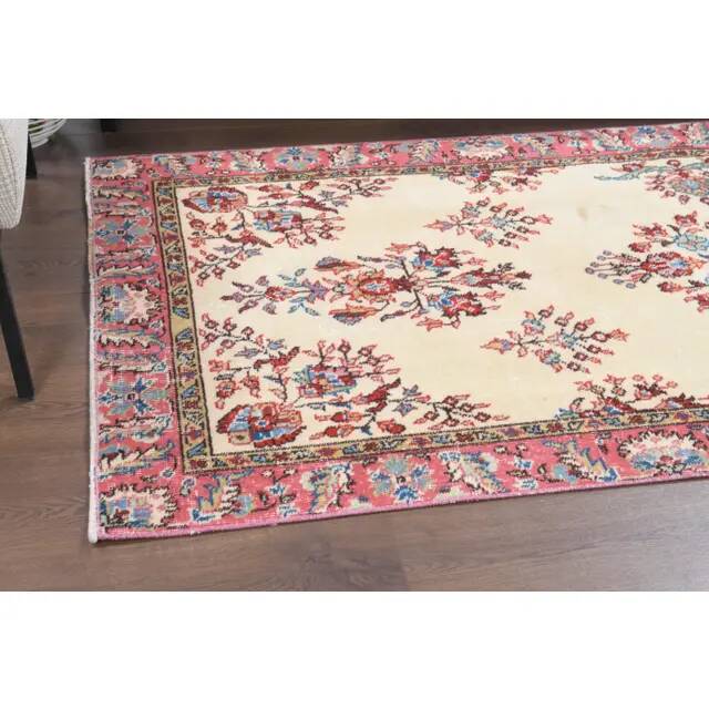 1970s Turkish Oushak Handmade Wool Cotton Beige Area Rug 103x206