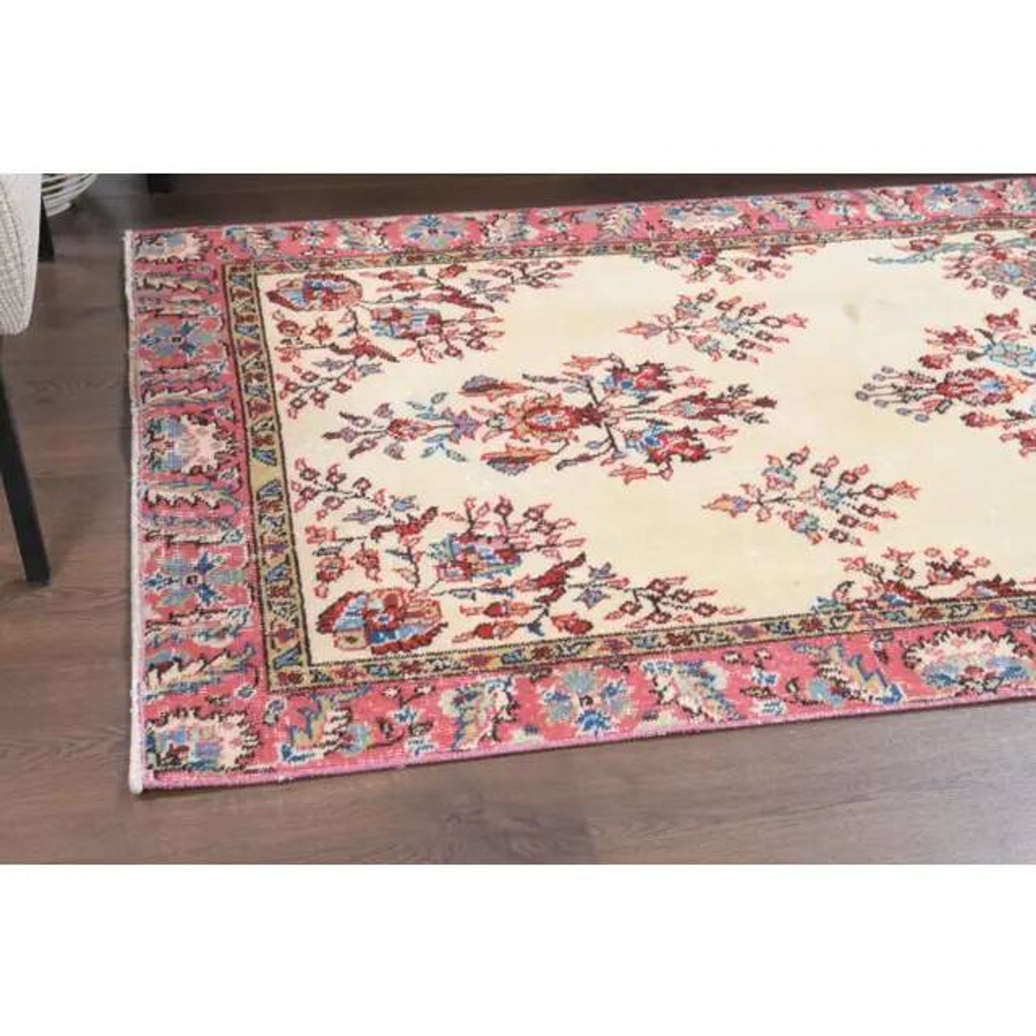 Tapis de sol turc Oushak fait main en laine et coton beige des années 1970 103x206