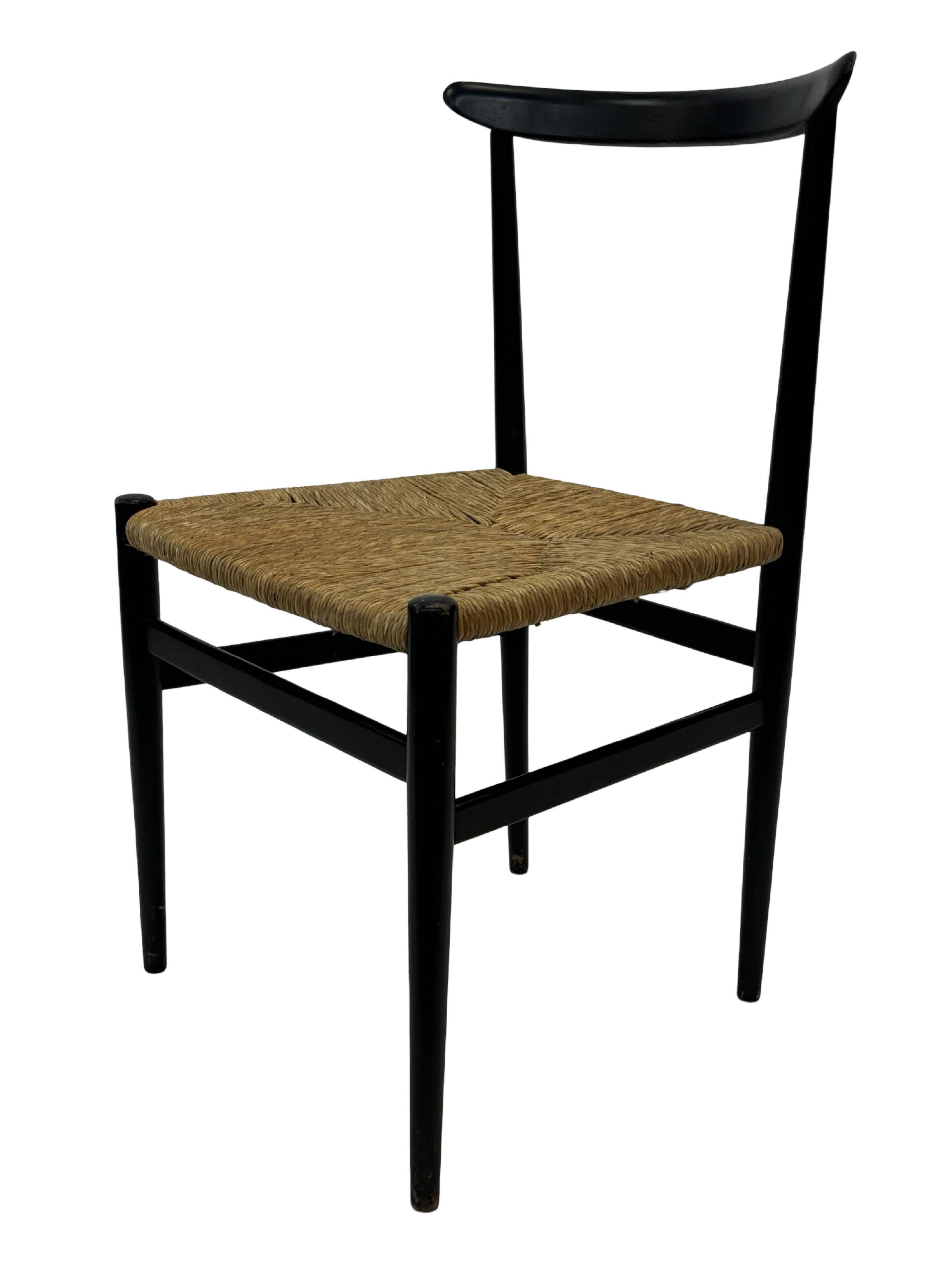 Vintage Italian rush seated chair, 1950s design minimalist
