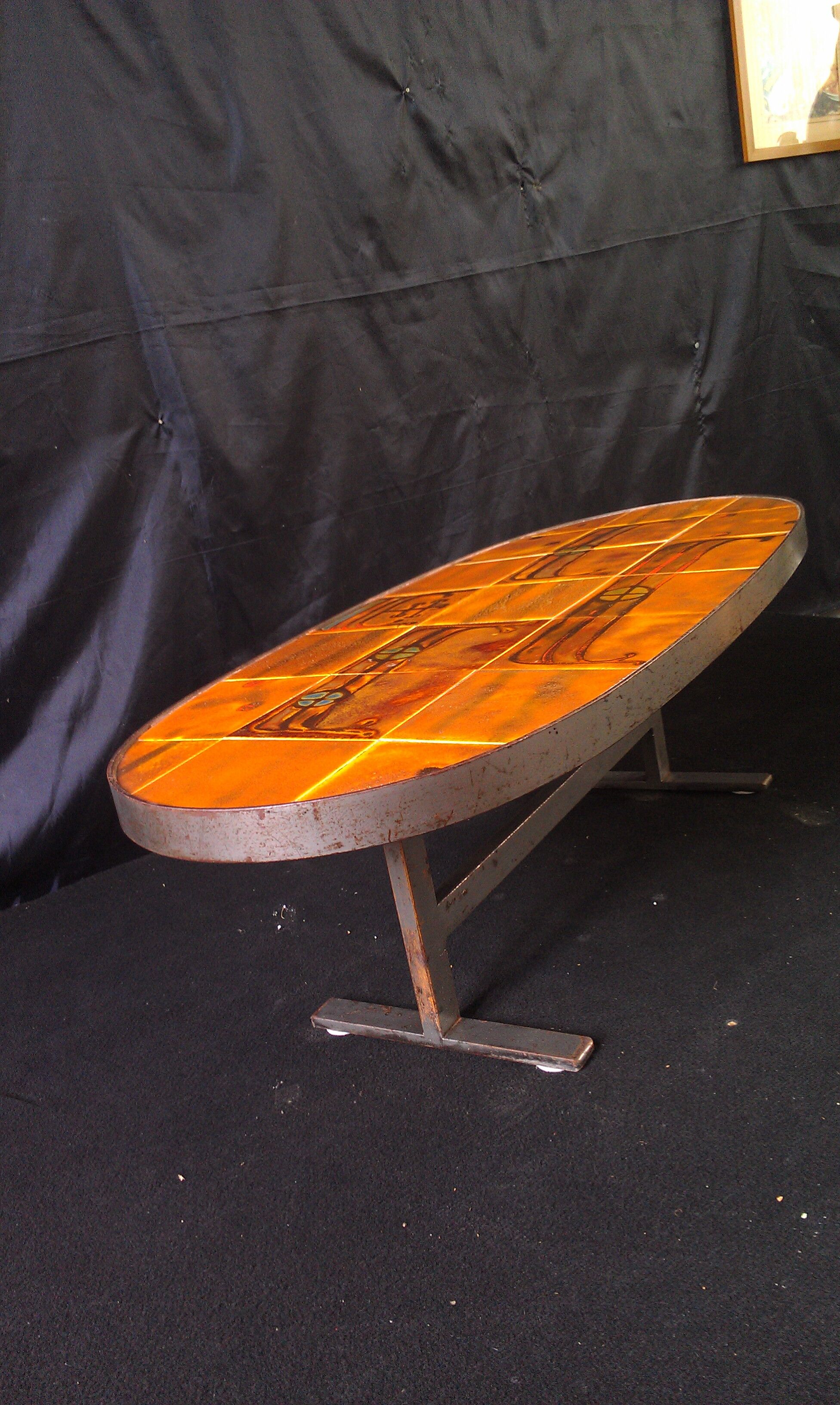 1960s industrial ceramic and steel coffee table !!!