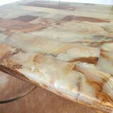 Coffee table marble onyx and gilded metal