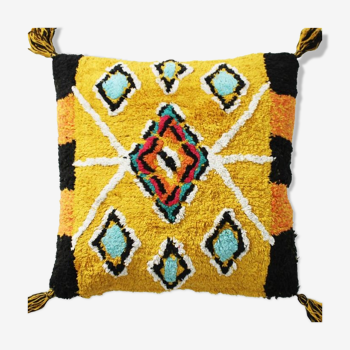 Coussin berbere 45x45 jaune motifs colorés